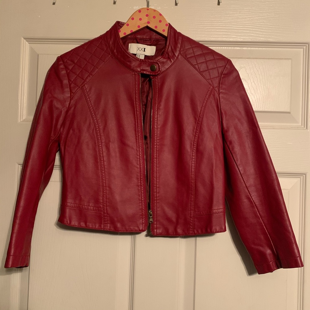 Crimson Faux Leather Jacket